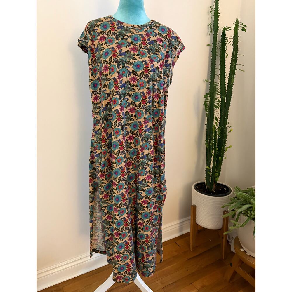 Natural Life Floral Knit Midi T-Shirt Dress Side Slit Boho Bohemian Aesthetic